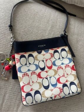 COACH Multicolor Signature Canvas Crossbody with Navy Trim